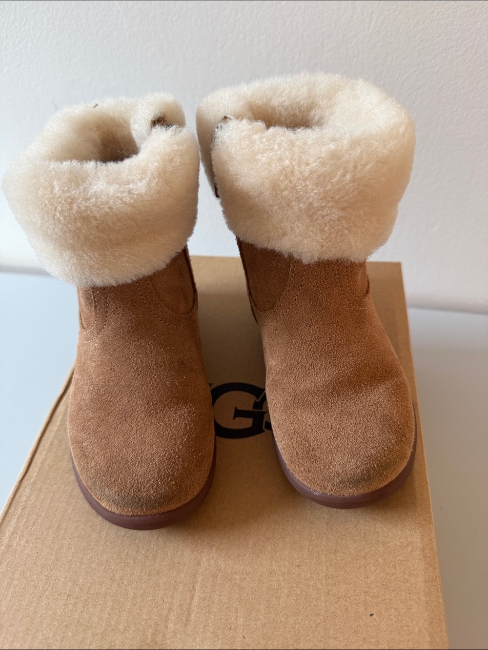 UGG Kids Tan Suede Shearling Cuff Boots